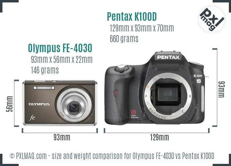 Olympus FE-4030 vs Pentax K100D size comparison