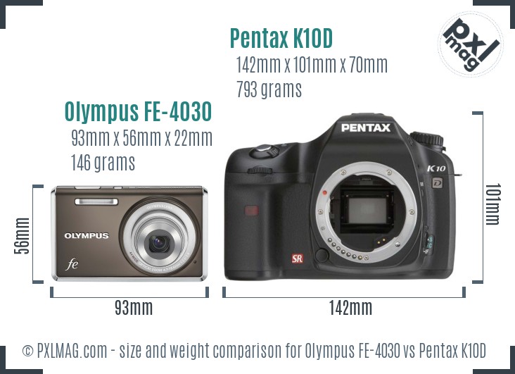 Olympus FE-4030 vs Pentax K10D size comparison