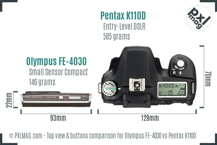 Olympus FE-4030 vs Pentax K110D top view buttons comparison