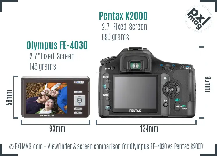 Olympus FE-4030 vs Pentax K200D Screen and Viewfinder comparison