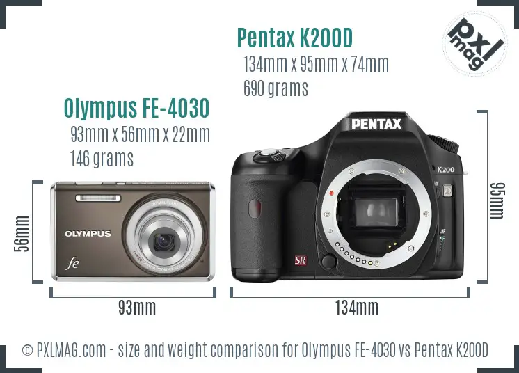 Olympus FE-4030 vs Pentax K200D size comparison