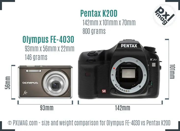 Olympus FE-4030 vs Pentax K20D size comparison