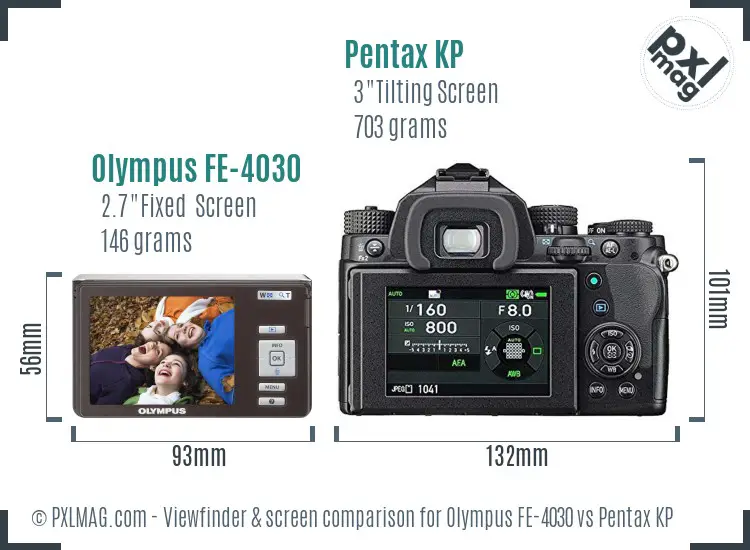 Olympus FE-4030 vs Pentax KP Screen and Viewfinder comparison