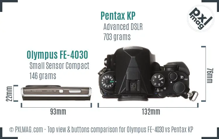 Olympus FE-4030 vs Pentax KP top view buttons comparison