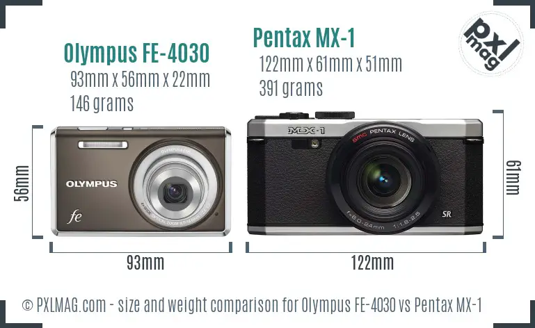 Olympus FE-4030 vs Pentax MX-1 size comparison