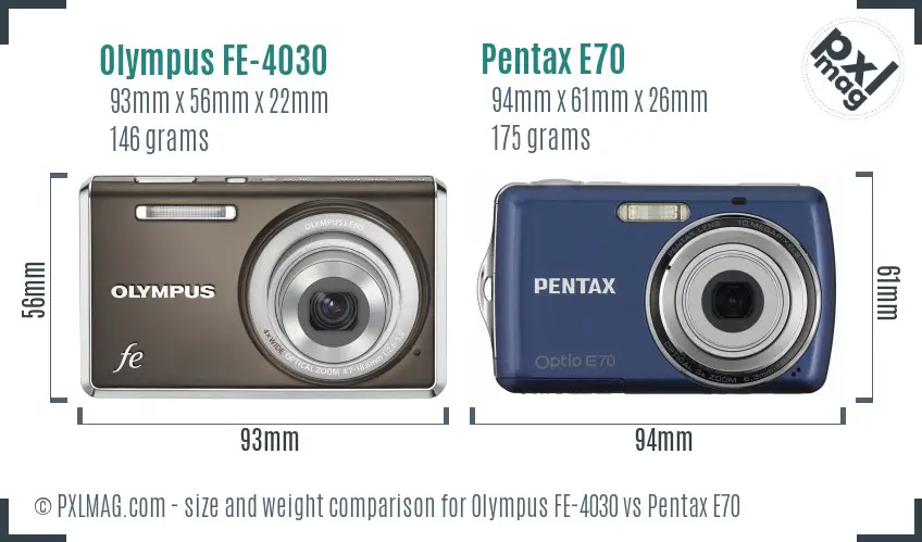 Olympus FE-4030 vs Pentax E70 size comparison
