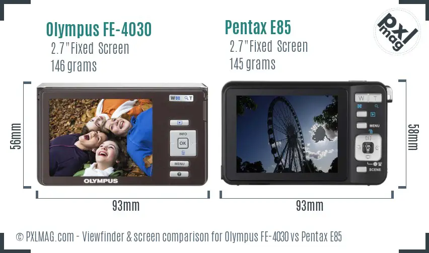 Olympus FE-4030 vs Pentax E85 Screen and Viewfinder comparison