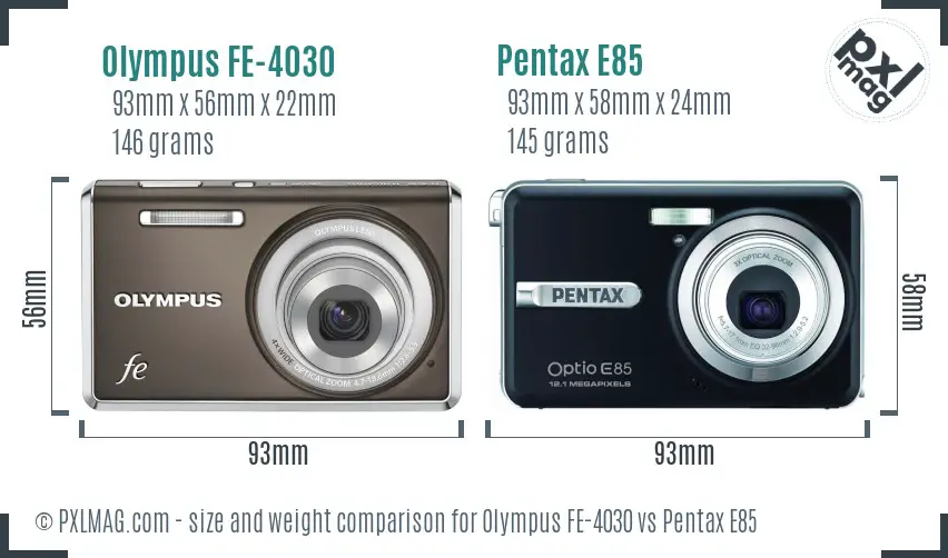 Olympus FE-4030 vs Pentax E85 size comparison