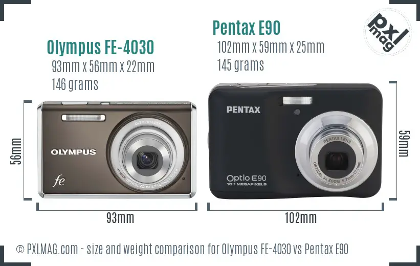 Olympus FE-4030 vs Pentax E90 size comparison