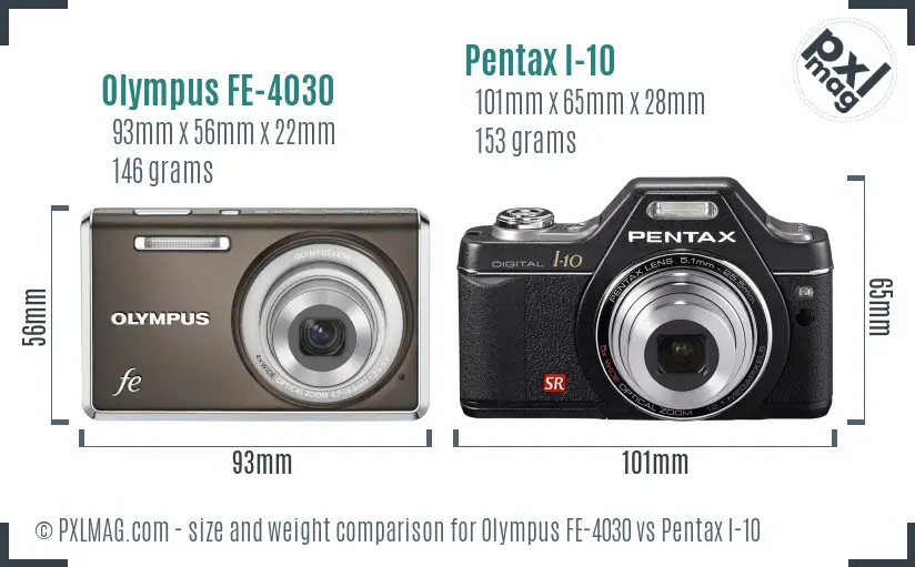 Olympus FE-4030 vs Pentax I-10 size comparison