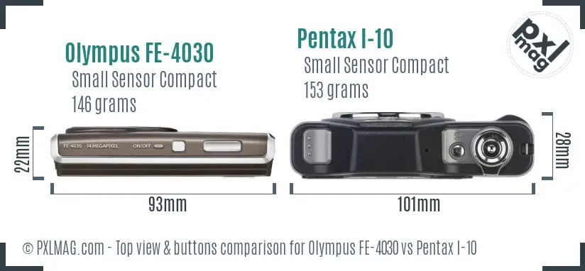 Olympus FE-4030 vs Pentax I-10 top view buttons comparison