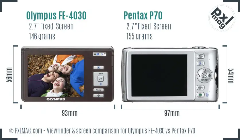 Olympus FE-4030 vs Pentax P70 Screen and Viewfinder comparison