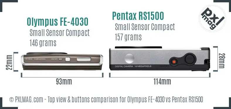Olympus FE-4030 vs Pentax RS1500 top view buttons comparison