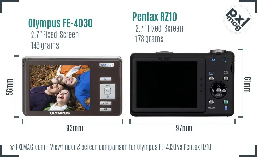 Olympus FE-4030 vs Pentax RZ10 Screen and Viewfinder comparison