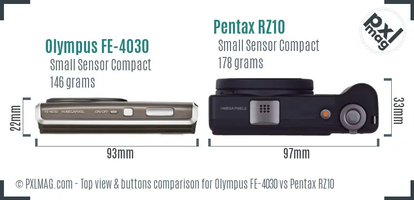 Olympus FE-4030 vs Pentax RZ10 top view buttons comparison