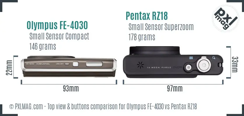 Olympus FE-4030 vs Pentax RZ18 top view buttons comparison