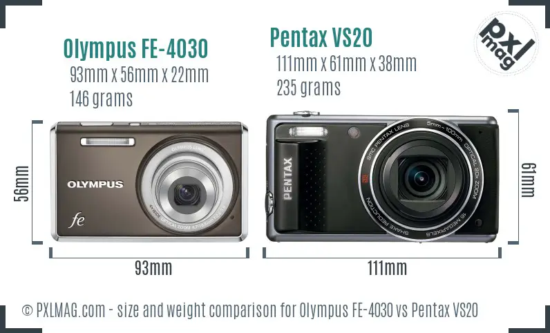 Olympus FE-4030 vs Pentax VS20 size comparison