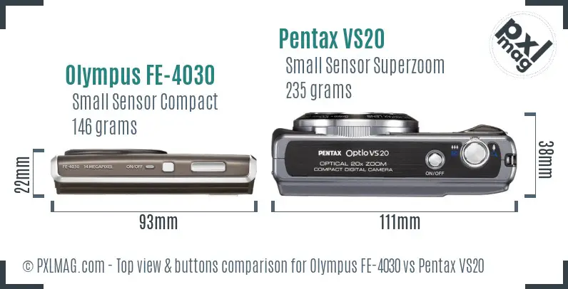 Olympus FE-4030 vs Pentax VS20 top view buttons comparison