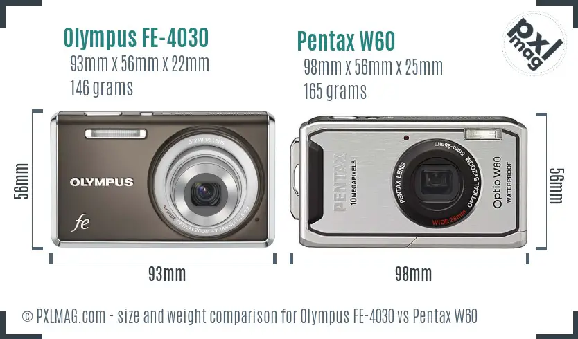 Olympus FE-4030 vs Pentax W60 size comparison