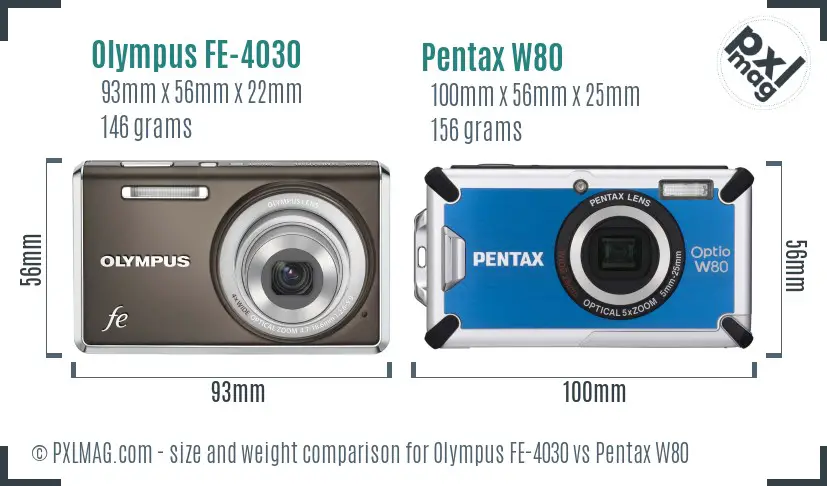 Olympus FE-4030 vs Pentax W80 size comparison
