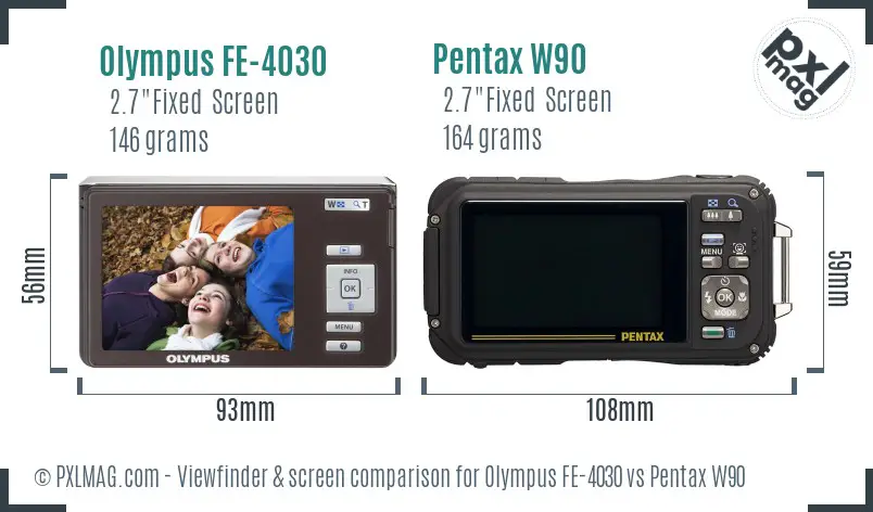 Olympus FE-4030 vs Pentax W90 Screen and Viewfinder comparison