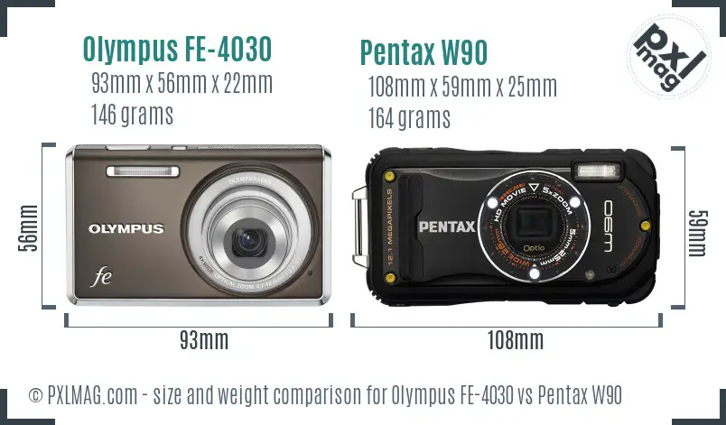 Olympus FE-4030 vs Pentax W90 size comparison
