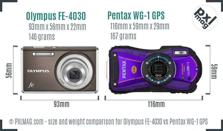 Olympus FE-4030 vs Pentax WG-1 GPS size comparison