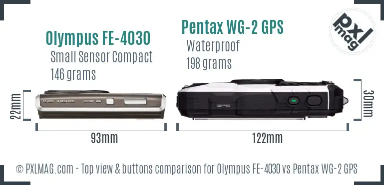 Olympus FE-4030 vs Pentax WG-2 GPS top view buttons comparison