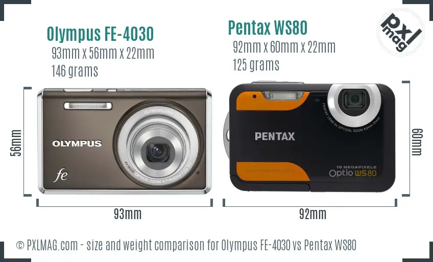 Olympus FE-4030 vs Pentax WS80 size comparison