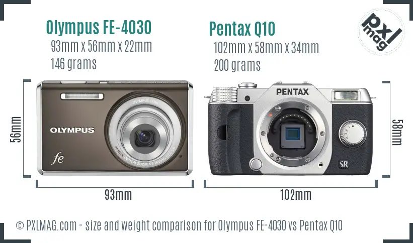 Olympus FE-4030 vs Pentax Q10 size comparison