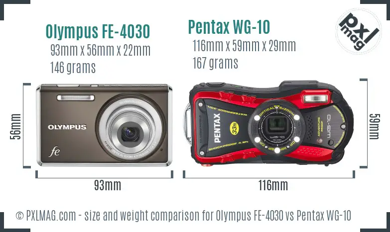 Olympus FE-4030 vs Pentax WG-10 size comparison