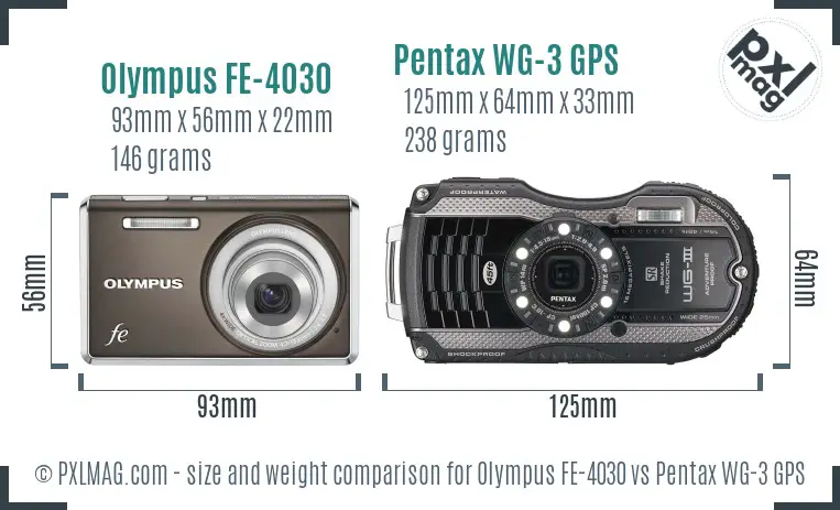 Olympus FE-4030 vs Pentax WG-3 GPS size comparison