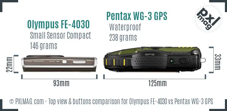 Olympus FE-4030 vs Pentax WG-3 GPS top view buttons comparison