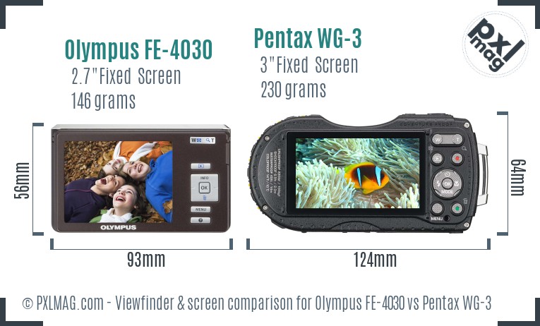 Olympus FE-4030 vs Pentax WG-3 Screen and Viewfinder comparison