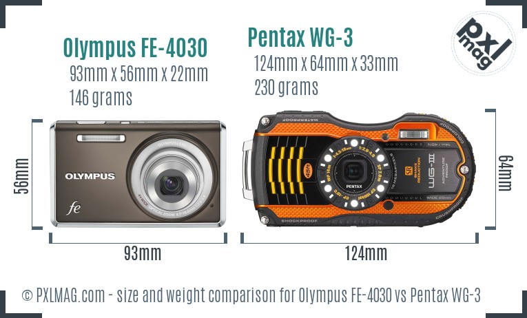 Olympus FE-4030 vs Pentax WG-3 size comparison