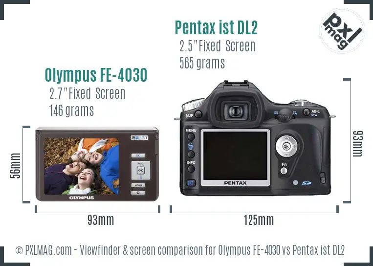 Olympus FE-4030 vs Pentax ist DL2 Screen and Viewfinder comparison