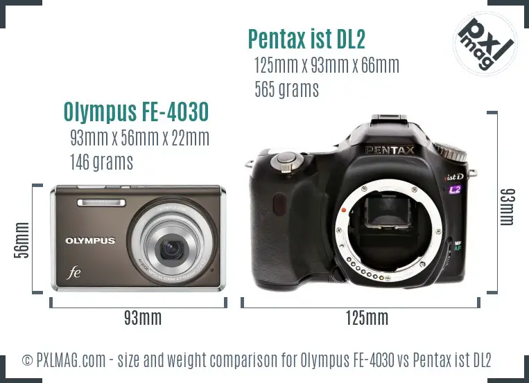 Olympus FE-4030 vs Pentax ist DL2 size comparison