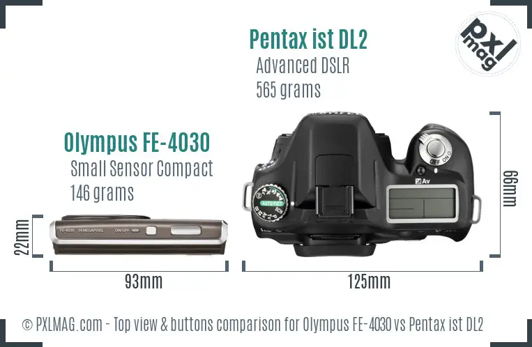 Olympus FE-4030 vs Pentax ist DL2 top view buttons comparison