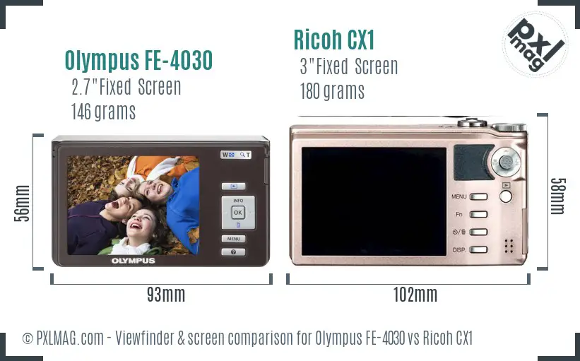 Olympus FE-4030 vs Ricoh CX1 Screen and Viewfinder comparison Olympus FE-4030 vs Ricoh CX1 Screen and Viewfinder comparison