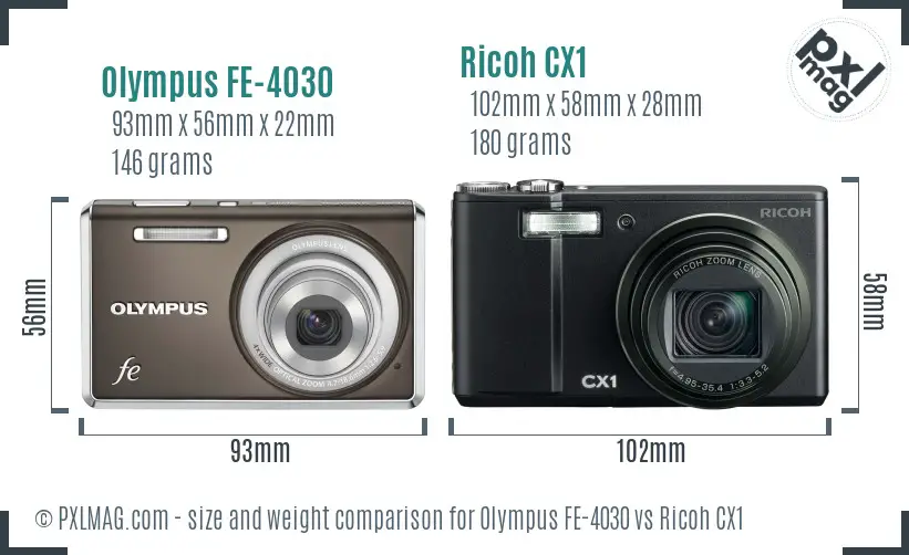 Olympus FE-4030 vs Ricoh CX1 size comparison Olympus FE-4030 vs Ricoh CX1 size comparison