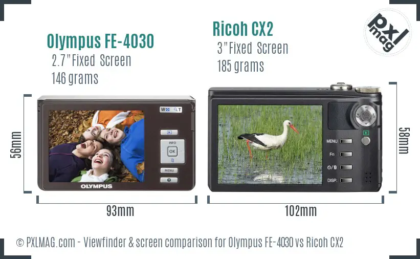 Olympus FE-4030 vs Ricoh CX2 Screen and Viewfinder comparison