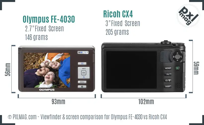 Olympus FE-4030 vs Ricoh CX4 Screen and Viewfinder comparison