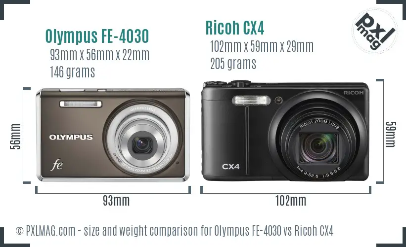 Olympus FE-4030 vs Ricoh CX4 size comparison