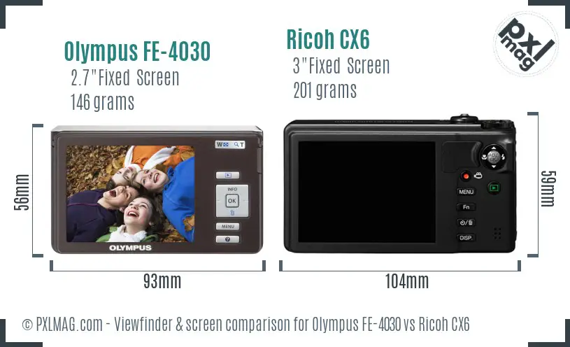 Olympus FE-4030 vs Ricoh CX6 Screen and Viewfinder comparison