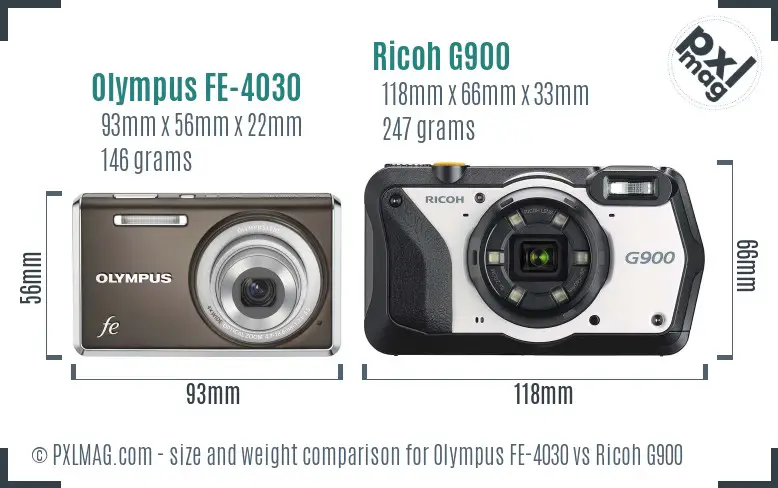 Olympus FE-4030 vs Ricoh G900 size comparison