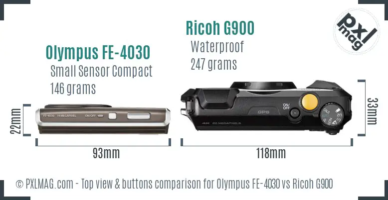 Olympus FE-4030 vs Ricoh G900 top view buttons comparison