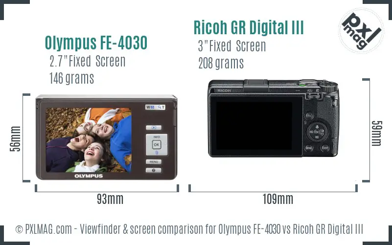 Olympus FE-4030 vs Ricoh GR Digital III Screen and Viewfinder comparison