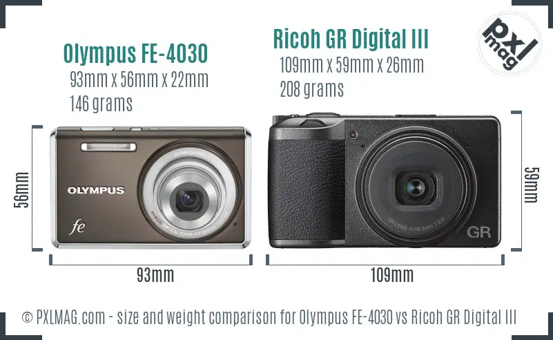 Olympus FE-4030 vs Ricoh GR Digital III size comparison
