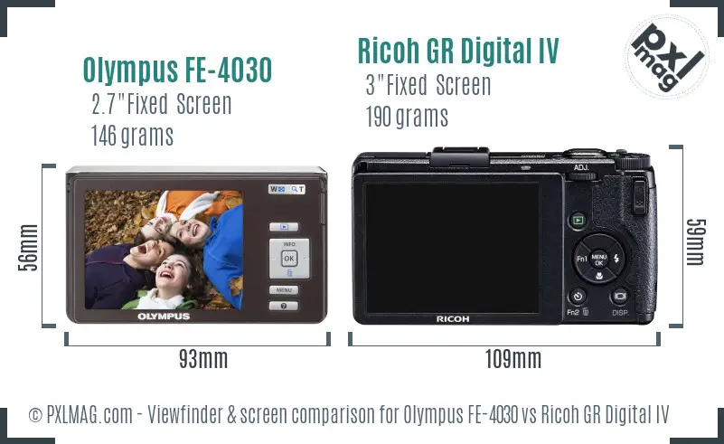 Olympus FE-4030 vs Ricoh GR Digital IV Screen and Viewfinder comparison