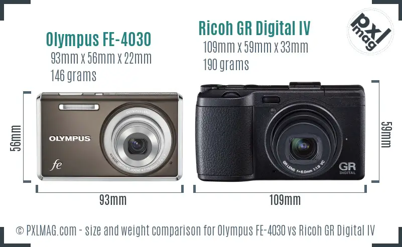 Olympus FE-4030 vs Ricoh GR Digital IV size comparison